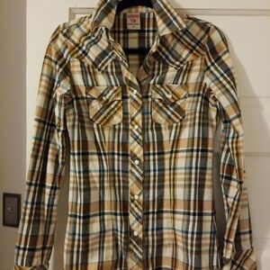 True Religion Pearl Snap Multicolor Plaid Shirt